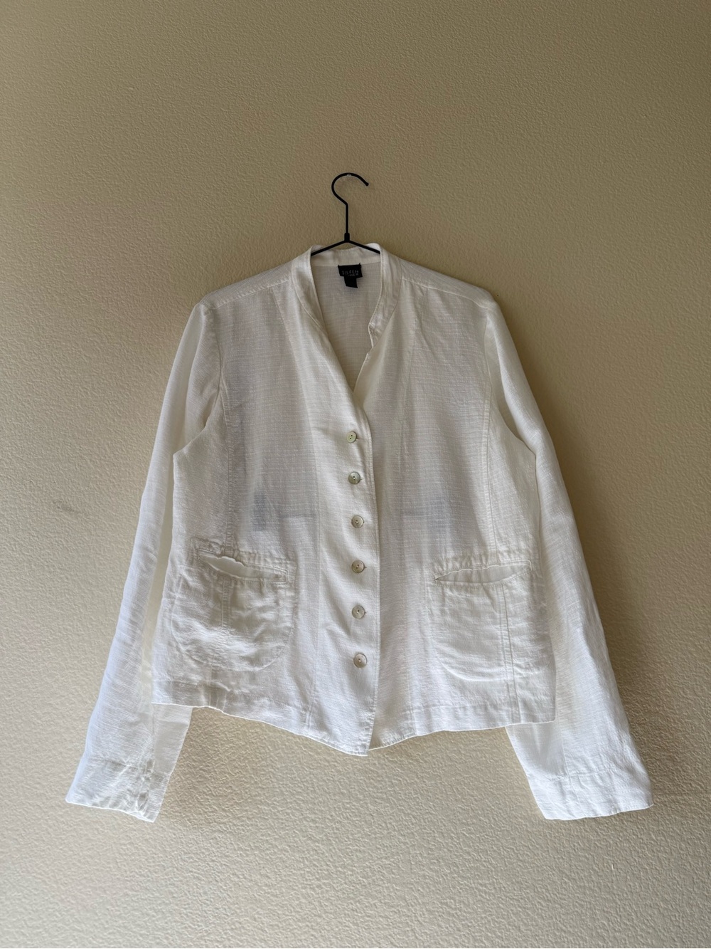 Eileen Fisher White Button-Front Linen Blend Jacket